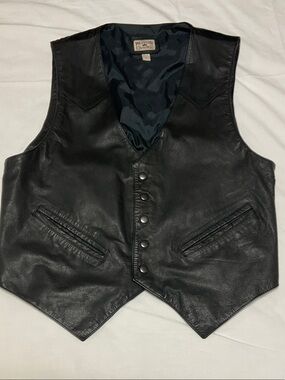 Vintage Genuine Leather Western Frontier Black Vest. Men’s size L